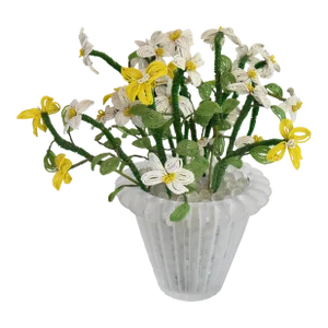 1960s Lalique Royat Vase With Hand Beaded Flowers
