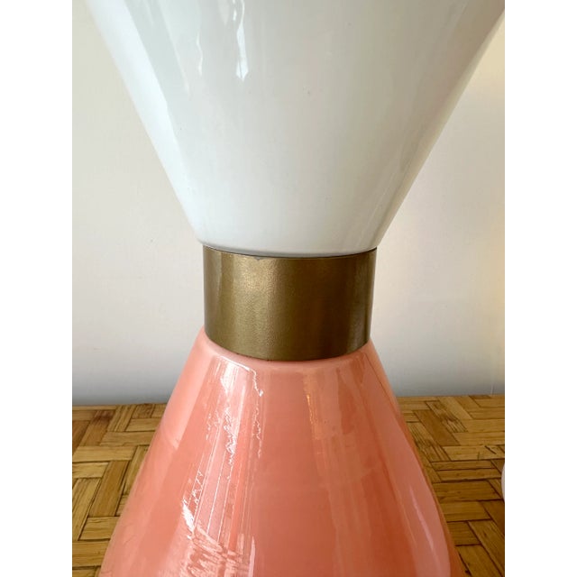 Pink Pair of Diabolo Lamps Pink and White Murano Glass. Italy For Sale - Image 8 of 12