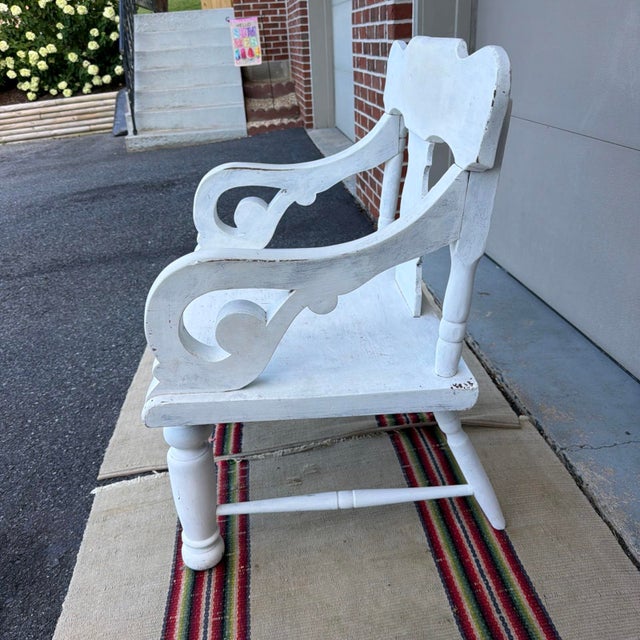 Antique White Painted Plank Seat Arm Chair, Pennsylvania, Circa 1860-1880 For Sale - Image 12 of 16