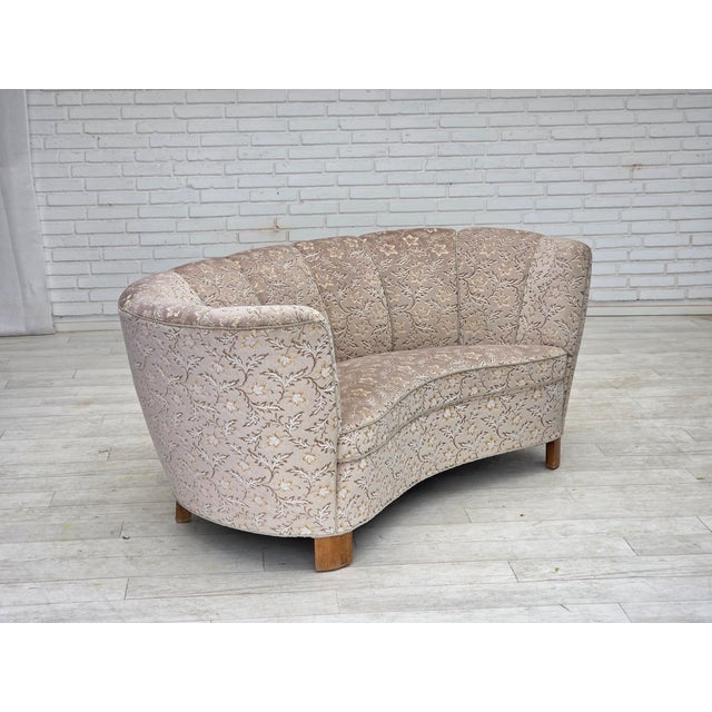 Gray Danish 2-Seater Banana Sofa in Light Green-Gray Furniture Velour, 1970s For Sale - Image 8 of 18