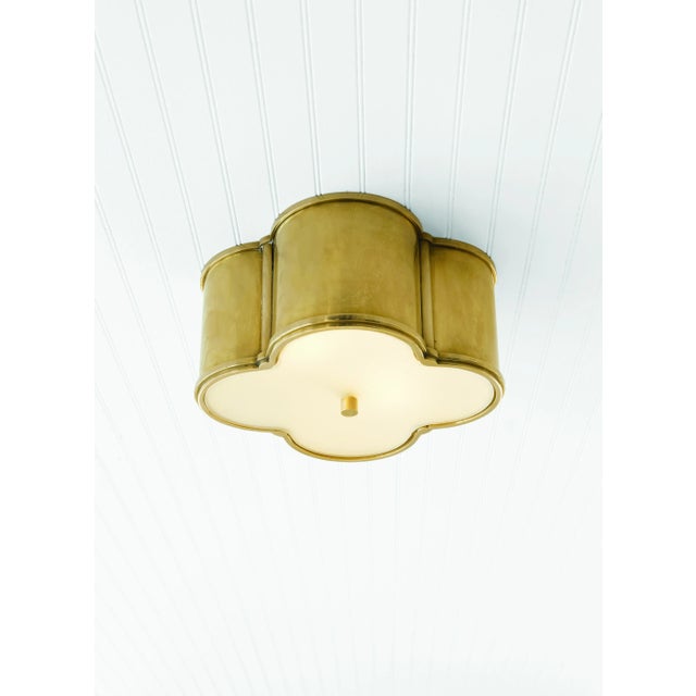 Traditional Alexa Hampton for Visual Comfort Signature Basil Small Flush Mount in Natural Brass with Frosted Glass For Sale - Image 3 of 4