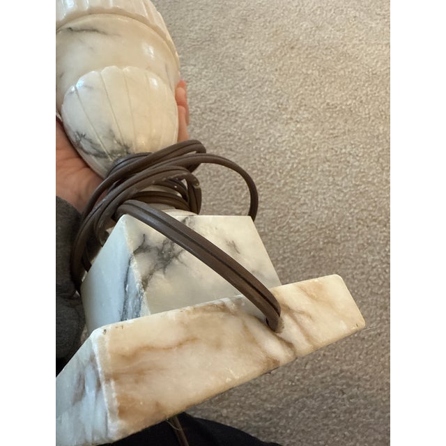 White Vintage Carved Marble Table Lamp Set With Urn Form Base | Neoclassical Mid-Century For Sale - Image 8 of 12