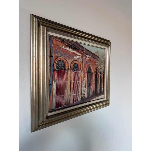 Spanish Vintage Spanish Colonial Architectural Streetscape Oil on Canvas – Framed For Sale - Image 3 of 9