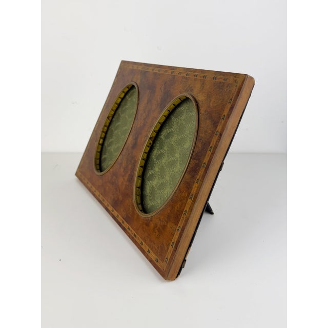 19th Century Antique French Napoleon III Burl Wood Double Photo Frame For Sale - Image 6 of 11