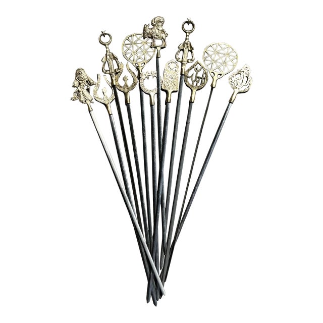 Vintage Boho Brass Icon Skewers - Set of 12 For Sale