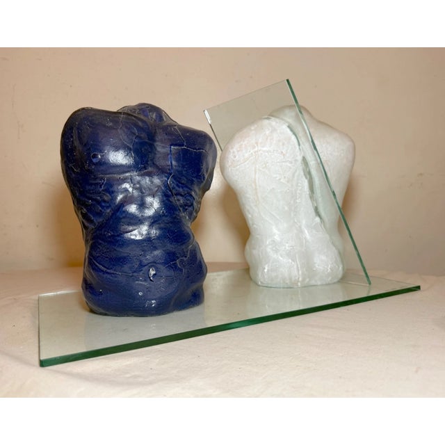 Original Hand Blown 2004 Duncan House Art Studio Glass 2 Male Torso Sculpture For Sale - Image 10 of 17