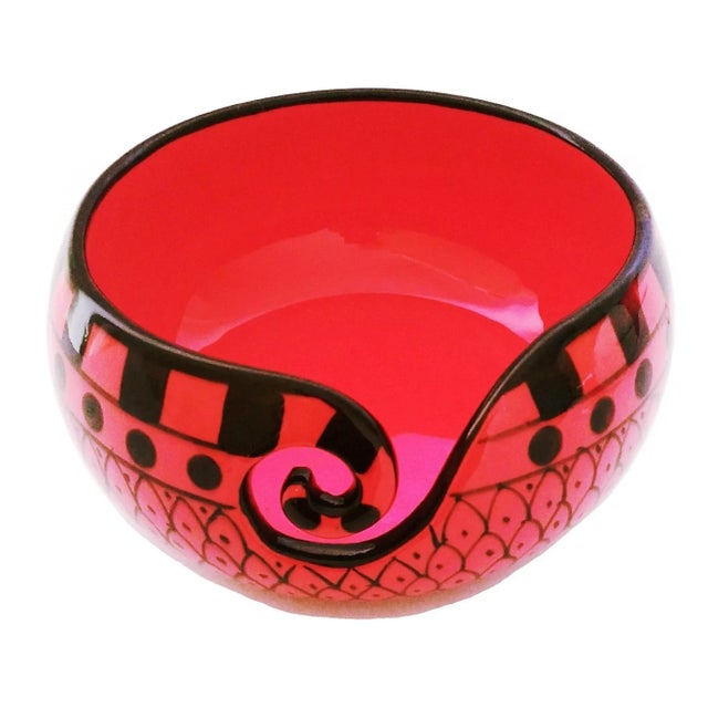 2010s Handcrafted Tomato Red Ceramic Yarn Bowl For Sale - Image 5 of 5