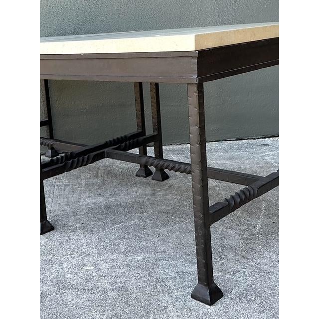 Cream Vintage Stone Top Twisted Iron Side Tables - A Pair For Sale - Image 8 of 12