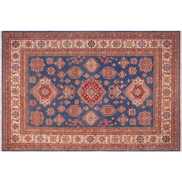 Tribal Super Kazak Blue/Beige Wool Rug - 8'3'' X 10'0'' For Sale - Image 9 of 10
