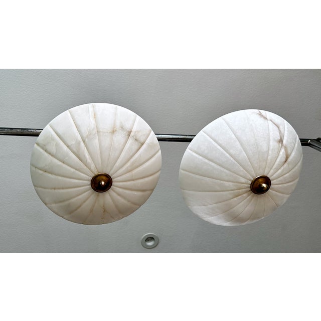 1980s French Directoire Style Incised Star Alabaster Flush Mounts - Pair For Sale - Image 4 of 18