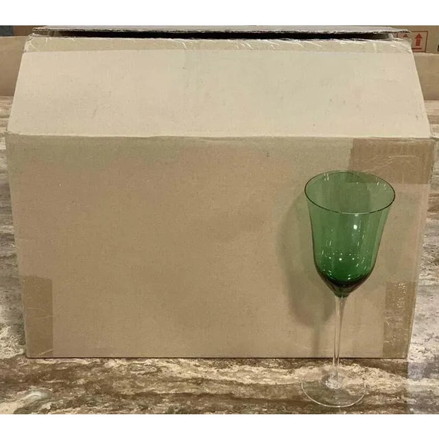 Green Glass Water Goblets Made in Czech Republic - Set of 12 - Christmas Dining For Sale - Image 4 of 5