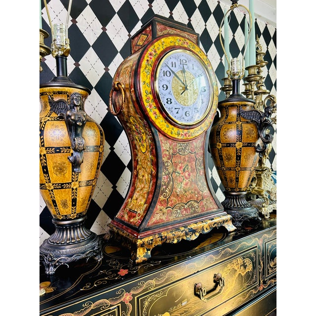 Castilian Imports Oversized Italian Florentine Style Hand-Painted Mantel Clock For Sale - Image 17 of 18
