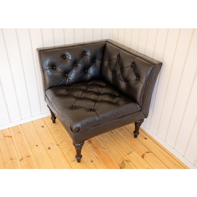 Black Black Leather Chesterfield Armchair Corner Salon Moschino Haslam Country House Designer, 1990s For Sale - Image 8 of 18