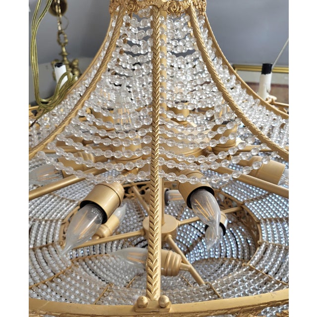 Palatial Vintage French Style Bronze & Crystal Basket Chandelier For Sale - Image 10 of 18
