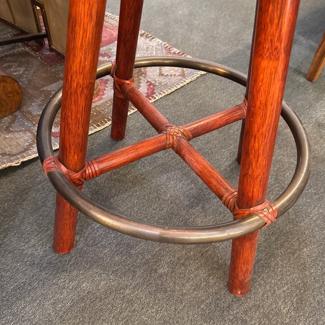 Red McGuire Furniture Curved Back Swivel Bar Stools, Pair For Sale - Image 8 of 12
