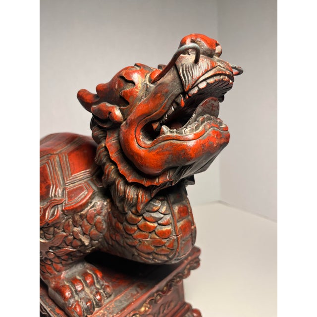 Pair of Late 19th Century Hand Carved Wood Antique Chinese Longgui Dragons Aka Dragon Turtles For Sale In Los Angeles - Image 6 of 12
