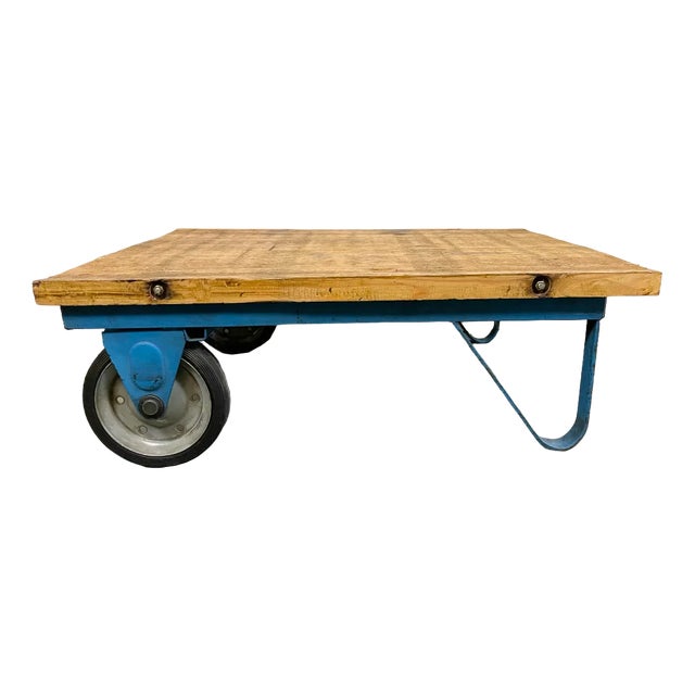 Industrial Blue Coffee Table Cart, 1960s For Sale