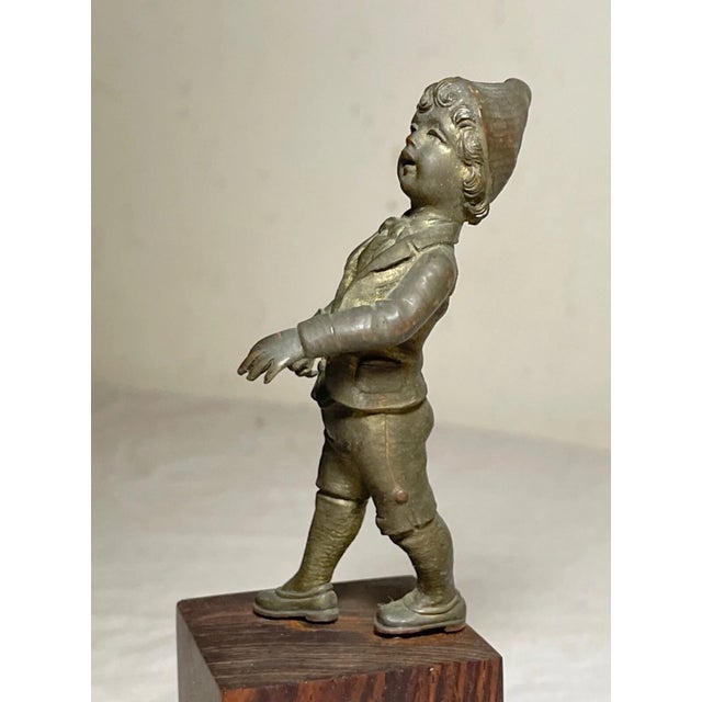 Figurative Quality Antique Miniature Gilt Bronze Boy Figural Mini Figure Statue Sculpture For Sale - Image 3 of 13