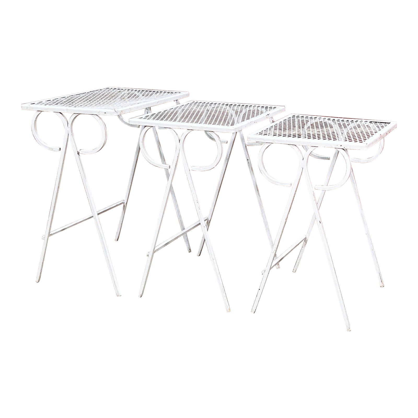 Vintage Mid Century Modern Salterini Wrought Iron Nesting Tables - Set of 3