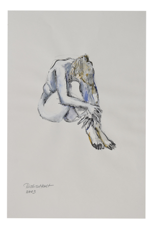 Richild Holt, Richild Holt, Mischtechnik, 2003, sitzender weiblicher Akt, Erotik, Charcoal & Watercolor
