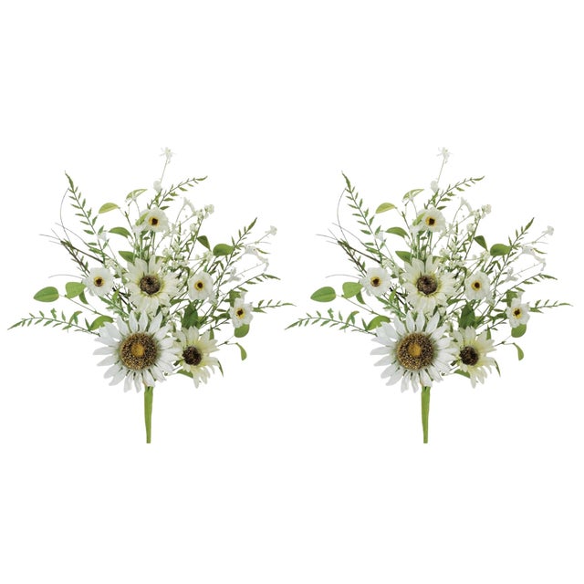 Rustic MixedWhite Sunflower Bush (Set of 2) For Sale - Image 3 of 3