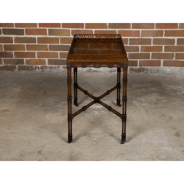 Brown English 19th Century Mahogany Faux Bamboo Side Table with Carved Tray Top For Sale - Image 8 of 12