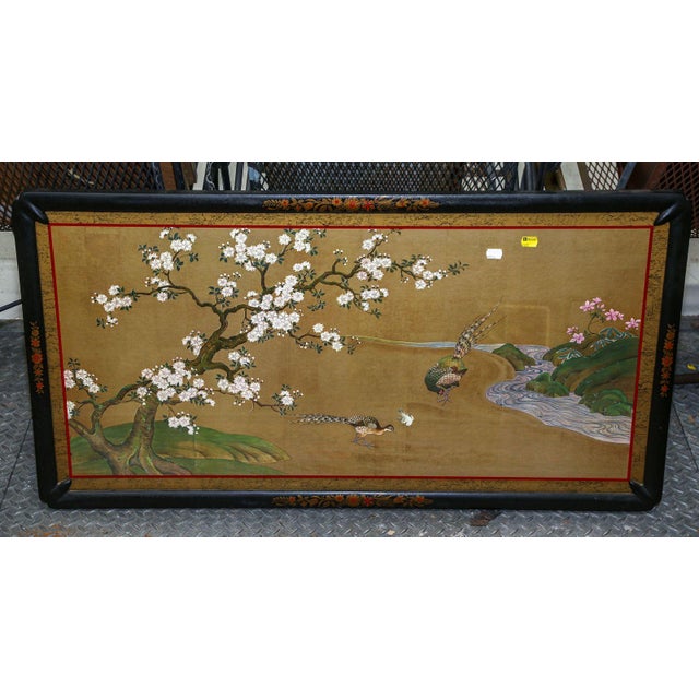 1960s 1960s Vintage Gold Chinese Garden Scene With Peacock Framed Print For Sale - Image 5 of 5