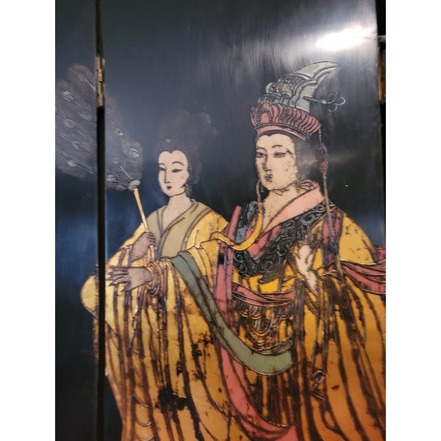 Asian 8‑panel Asian Lacquer Folding Screen For Sale - Image 3 of 12