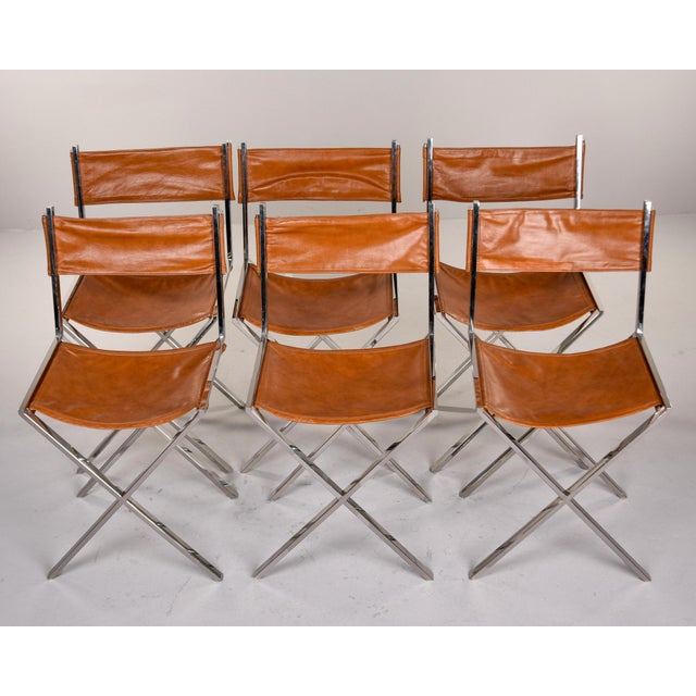 Director Style Leather Chairs With Chrome Base - Set of 6 For Sale - Image 4 of 12