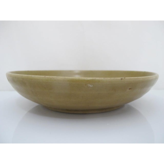 19th Century Chinese Longquan Yuan Style Celadon Olive Green Glaze Lotus Flower Shallow Bowl For Sale - Image 5 of 8