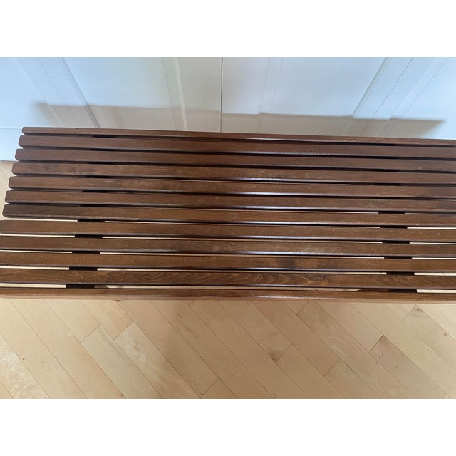 Mid-Century Modern Vintage Mid Century Modern Yugoslavian Beech Wood Slat Coffee Table Bench MCM For Sale - Image 3 of 12
