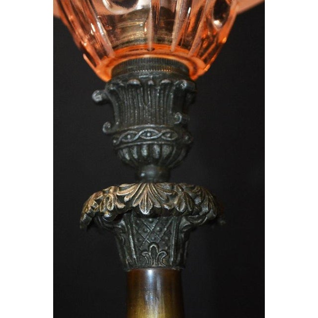 Brown Victorian Bronze Table Lamp with Pink Empire Glass Shade, 1890 For Sale - Image 8 of 18