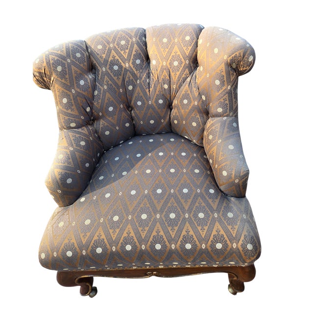 1990s 1990s Marge Carson Boudoir Lounge Accent Chair French Tuffed Wingback Armchair Regency For Sale - Image 5 of 14