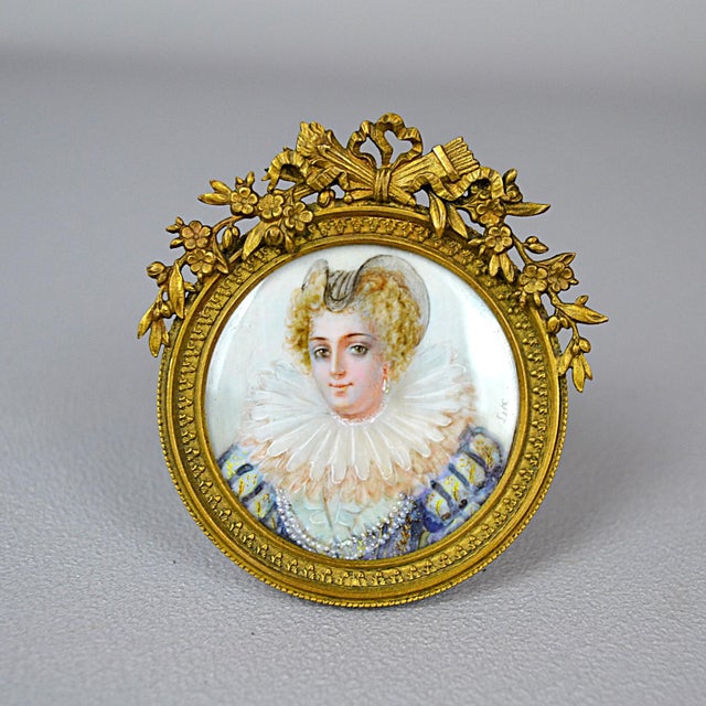Luc, Miniature Portrait of a Lady in Elizabethan Costume, 1800s, Painting, Framed For Sale - Image 9 of 15