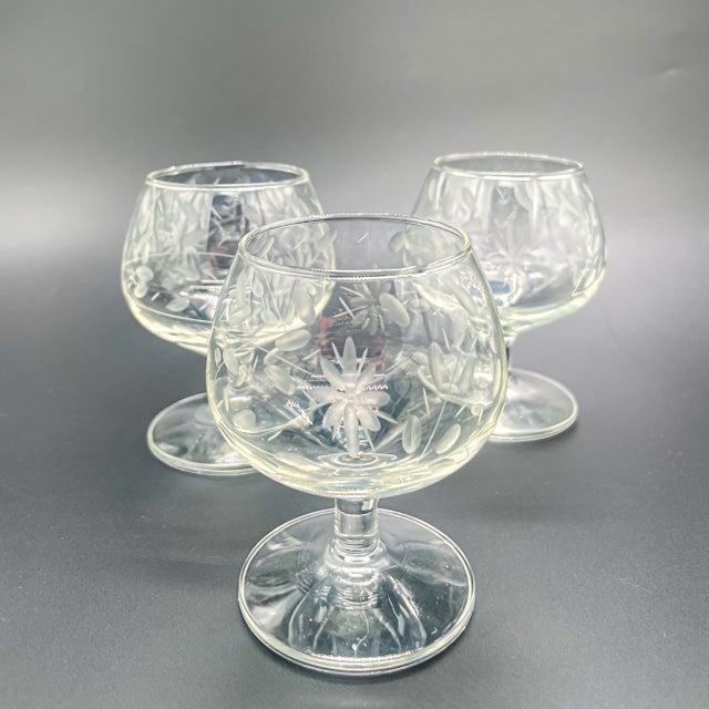 Vintage Etched Floral Crystal Brandy Snifters Set of 6 For Sale - Image 12 of 12