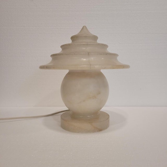Cream 20th Century Art Nouveau Table Lamp in Alabaster, France, 1940s For Sale - Image 8 of 18