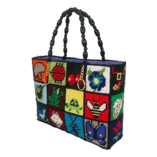 Needlepoint ‘ Ecology’ Tote Handbag by Bob Miller, 1970’s For Sale