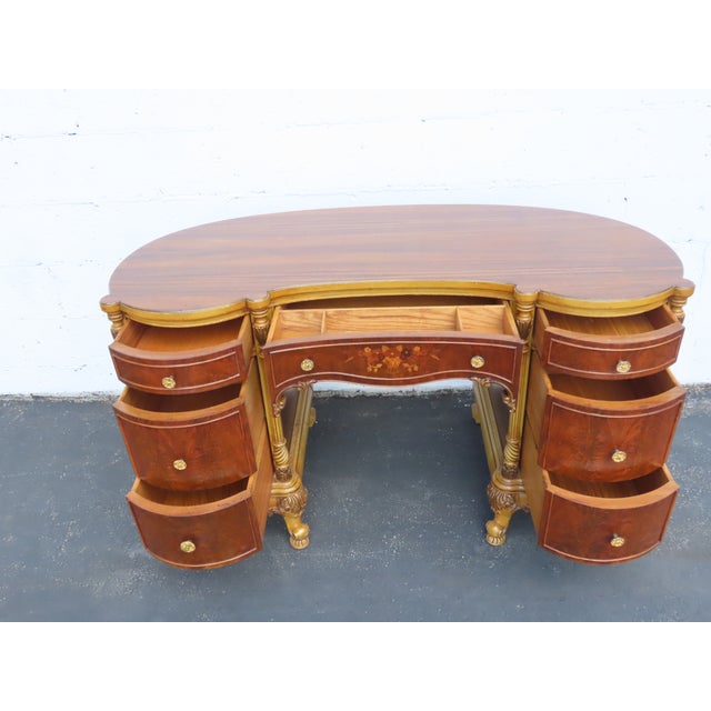 French Early 1900s Kidney Shape Carved Inlaid Writing Desk 6885 For Sale - Image 18 of 18