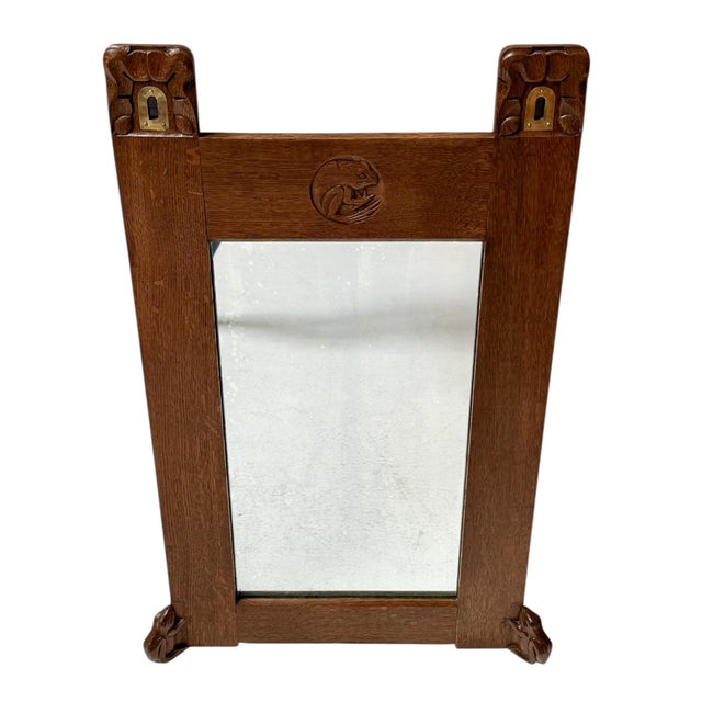 Arts & Crafts Wall Mirror with Hand-Carved Frogs from Kobus De Graaff, 1900s For Sale - Image 5 of 12