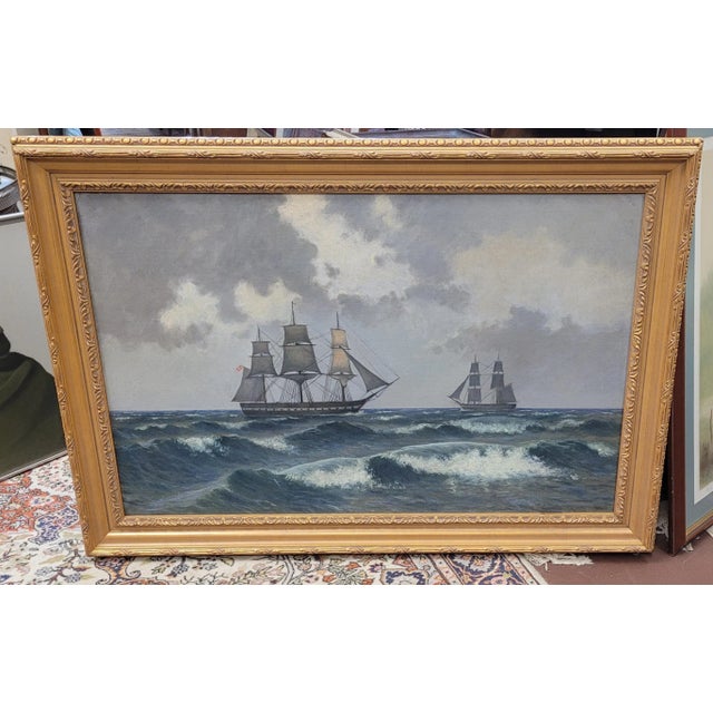 Mid 19th Century Antique 19th Century Danish Ship Painting For Sale - Image 5 of 12