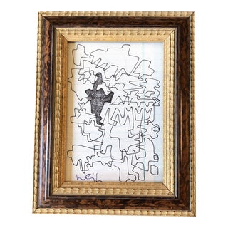 1980’s Vintage Original Wayne Cunningham Abstract Ink Drawing Framed For Sale