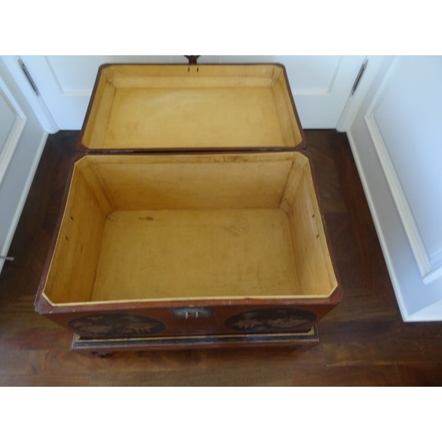 Vintage Large Chinese Leather Bound Trunk on Separate Base For Sale - Image 4 of 5