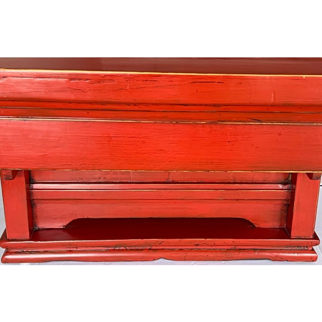 Boho Chic Orange Lacquered Guangxu Period Scroll Painting Table Bench-Circa 1875-1908 For Sale - Image 3 of 13