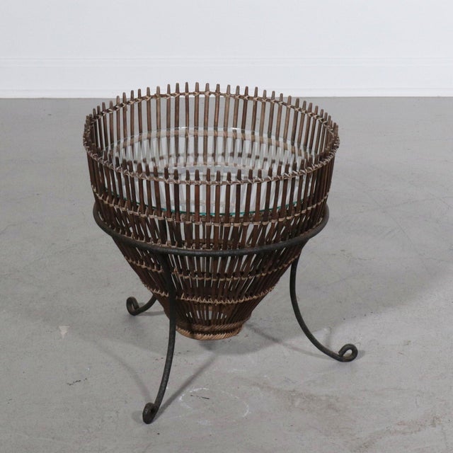 Wood 1950s Franco Albini Fish Basket Rattan & Iron Side Table For Sale - Image 7 of 9