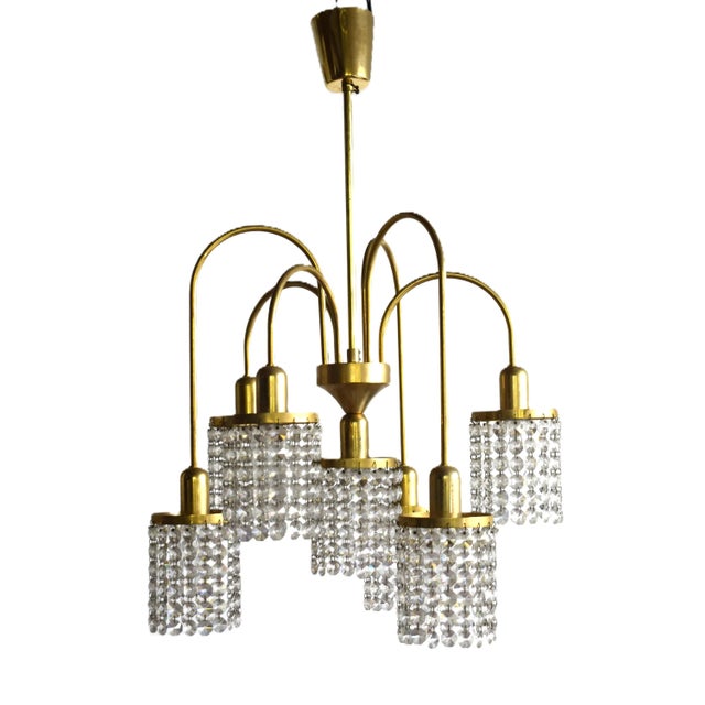 Gold Mid-Century Crystal Chandelier, 1960s For Sale - Image 8 of 8