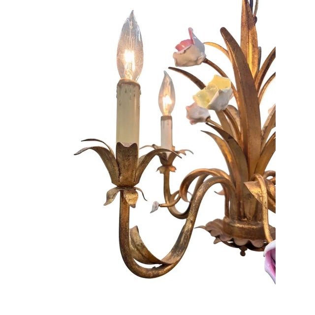 Gold Vintage Italian Enamel Rose Chandelier For Sale - Image 8 of 8