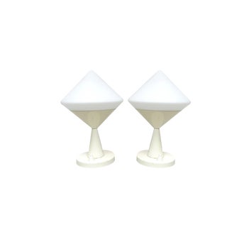 Small Space Age Table Lights in Beige and White, 1970s, Set of 2 For Sale