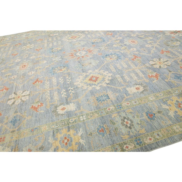 Apadana's Modern Sultanabad Floral Wool Rug Handmade in Gray and Blue For Sale - Image 10 of 10