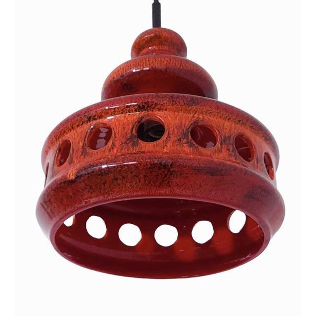 Mid-Century Fat Lava Pottery Pendant Lamp, West Germany, 1970s, in Very Good conditions. Designed 1970 to 1979 Up to 250V...