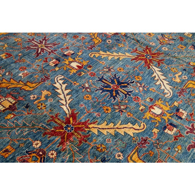 Blue Blue Modern Serapi Style Wool Rug With Allover Floral Motif For Sale - Image 8 of 9
